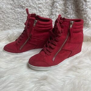 Rock And Republic textile suede Red lace up ankle boots side Zipper size 10M
